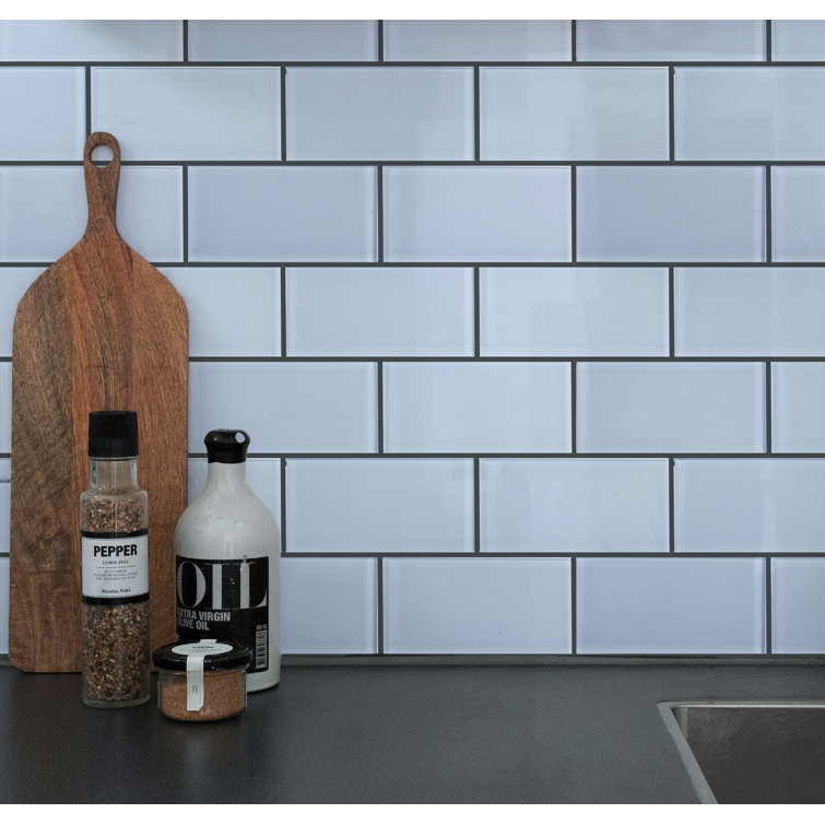 Moonlight Gray 3" x 6" Polished Glass Subway Tile