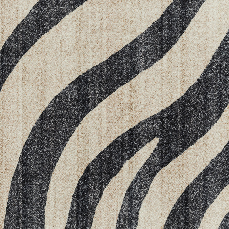 Black and White Zebra Print Washable 5' x 7' Synthetic Area Rug