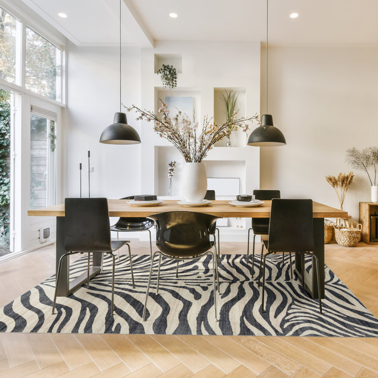 Black and White Zebra Print Washable 5' x 7' Synthetic Area Rug