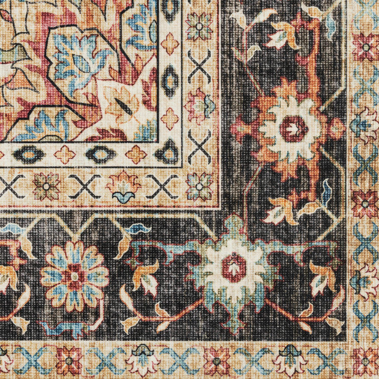 Soha Black and Beige Synthetic Oriental Runner Rug