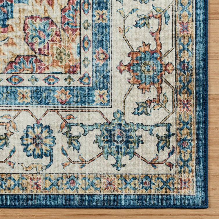 Gertmenian Blue Multi Traditional Medallion Washable Area Rug 5' x 7'