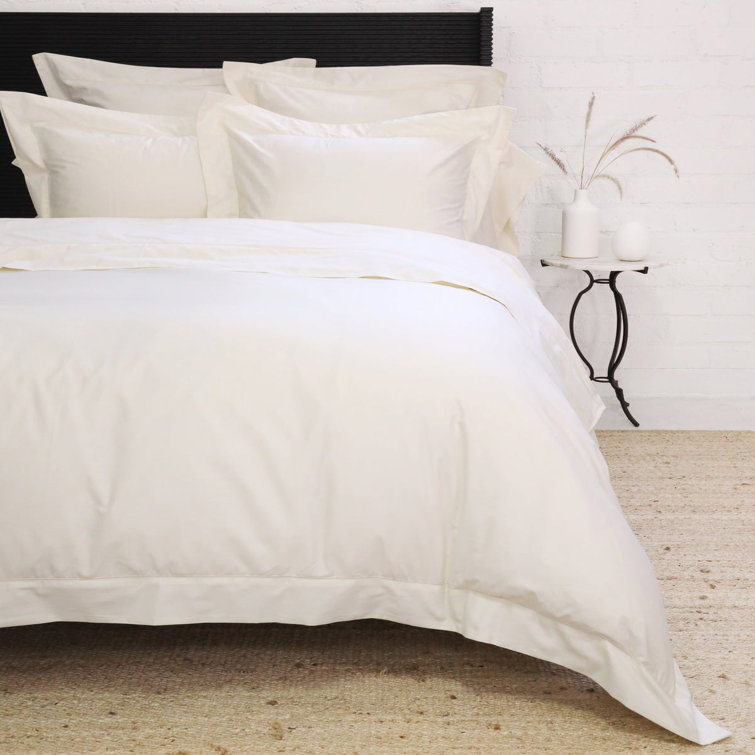 Ivory Queen Cotton Sateen Duvet Cover Set with Hemstitch