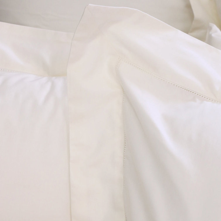 Ivory Queen Cotton Sateen Duvet Cover Set with Hemstitch
