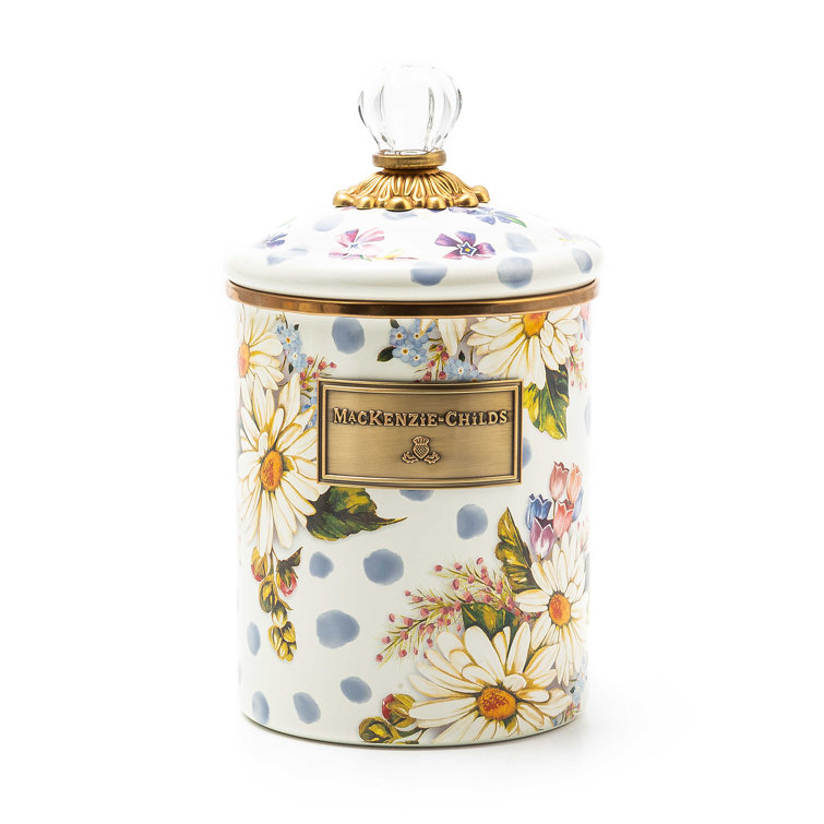 Blue Floral Enamel Medium Canister with Glass Knob