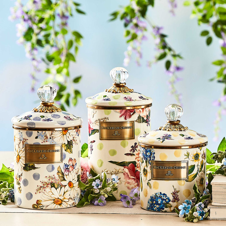Blue Floral Enamel Medium Canister with Glass Knob
