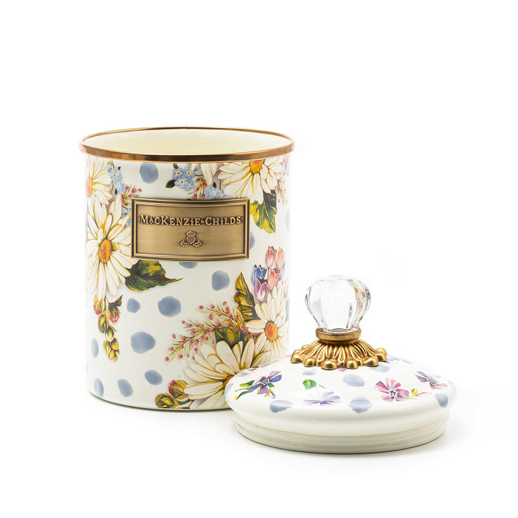 Blue Floral Enamel Medium Canister with Glass Knob