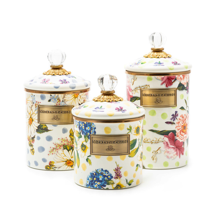 Blue Floral Enamel Medium Canister with Glass Knob