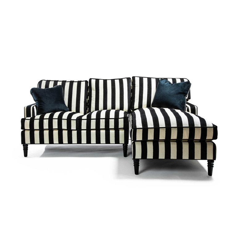 Black and White Chenille Two-Piece Right Arm Chaise Sectional