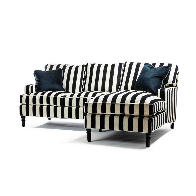 Black and White Chenille Two-Piece Right Arm Chaise Sectional