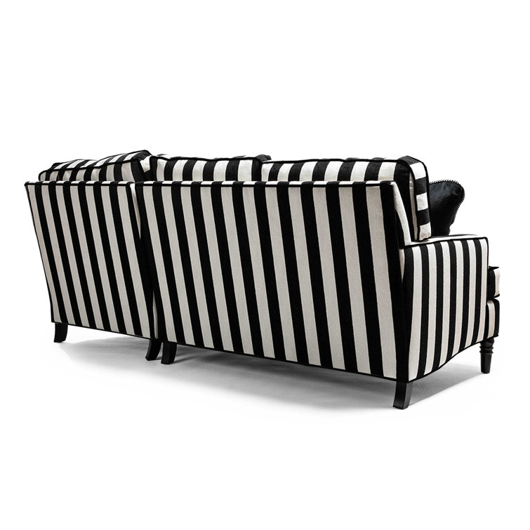 Black and White Chenille Two-Piece Right Arm Chaise Sectional