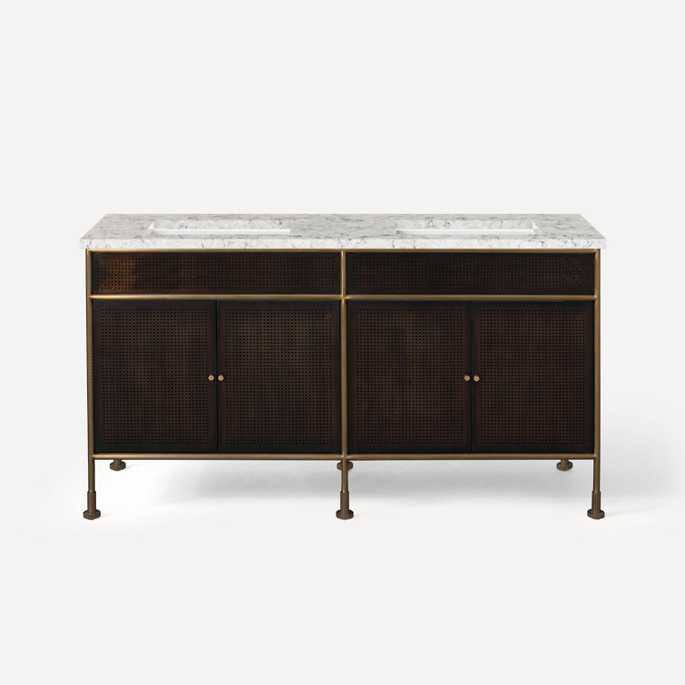 Pietra Black Quartz Double Vanity Top with Undercounter Sinks