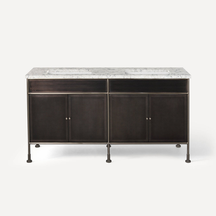 Pietra Black Quartz Double Vanity Top with Undercounter Sinks