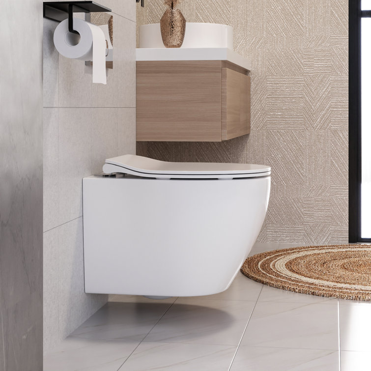 White Ceramic Elongated Wall Mounted Dual Flush Toilet