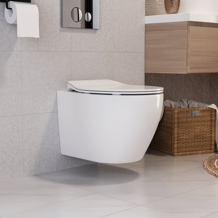 White Ceramic Elongated Wall Mounted Dual Flush Toilet