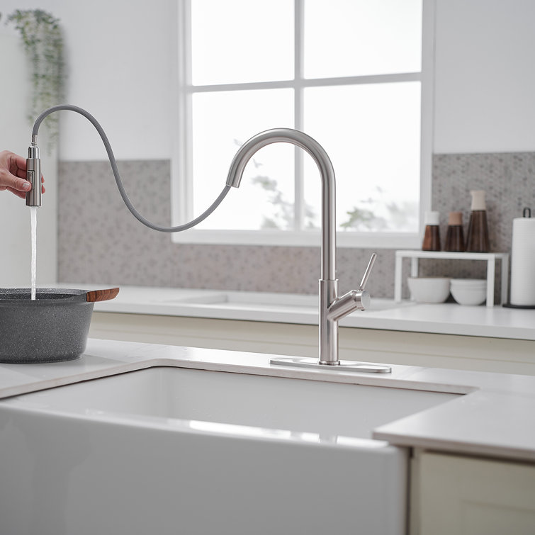 Nickel High-Arc Single Handle Pull-Down Kitchen Faucet