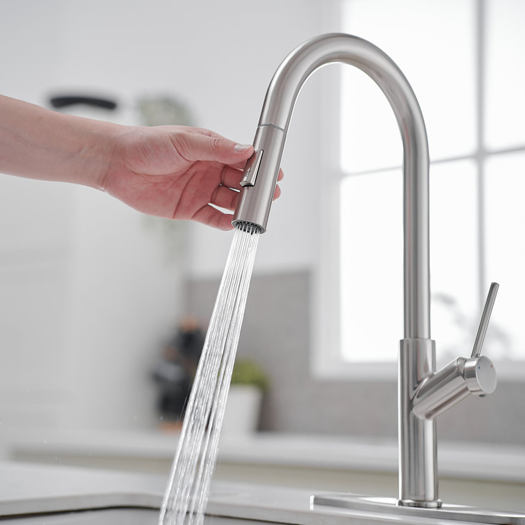 Nickel High-Arc Single Handle Pull-Down Kitchen Faucet