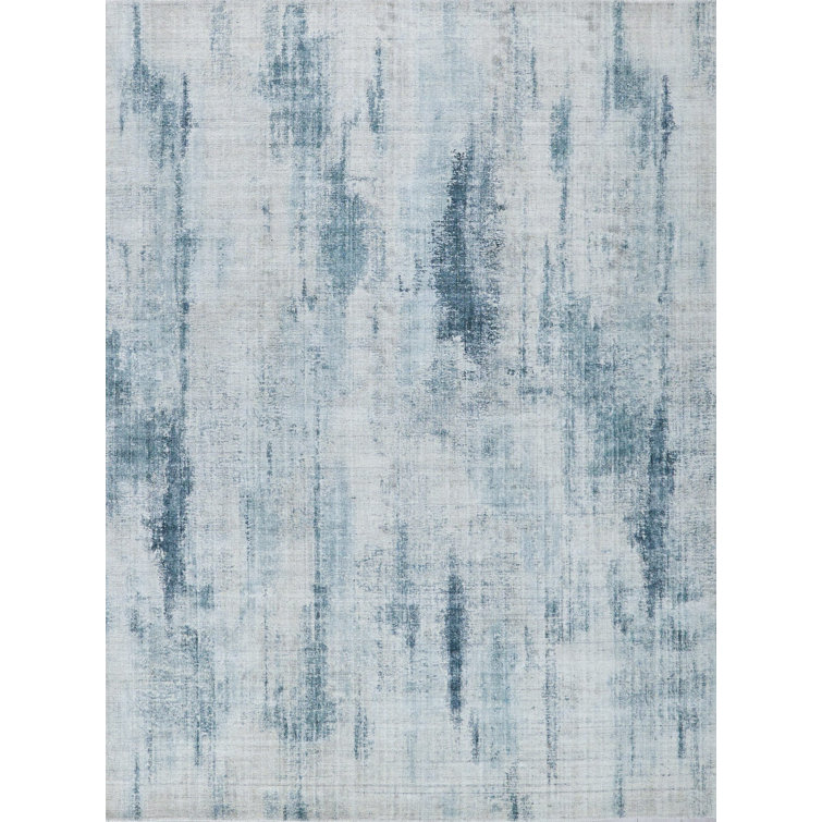 Handmade Blue Abstract Wool and Viscose 6' x 9' Area Rug