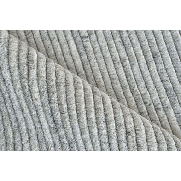 Light Grey Hand-Knotted Wool Rectangular Area Rug 10' x 14'