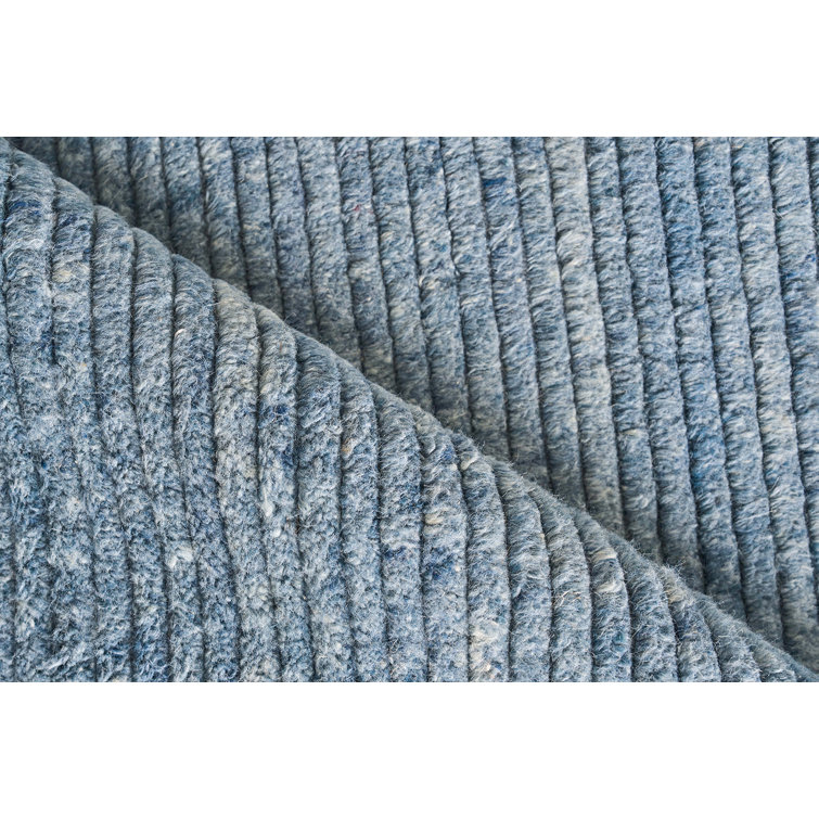 Kaza Blue Hand-Knotted Wool 10' x 14' Striped Rug