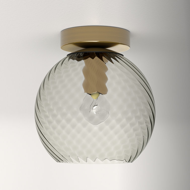 Antique Brass and Smoked Glass Globe Flush Mount Light
