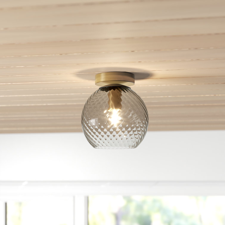 Antique Brass and Smoked Glass Globe Flush Mount Light