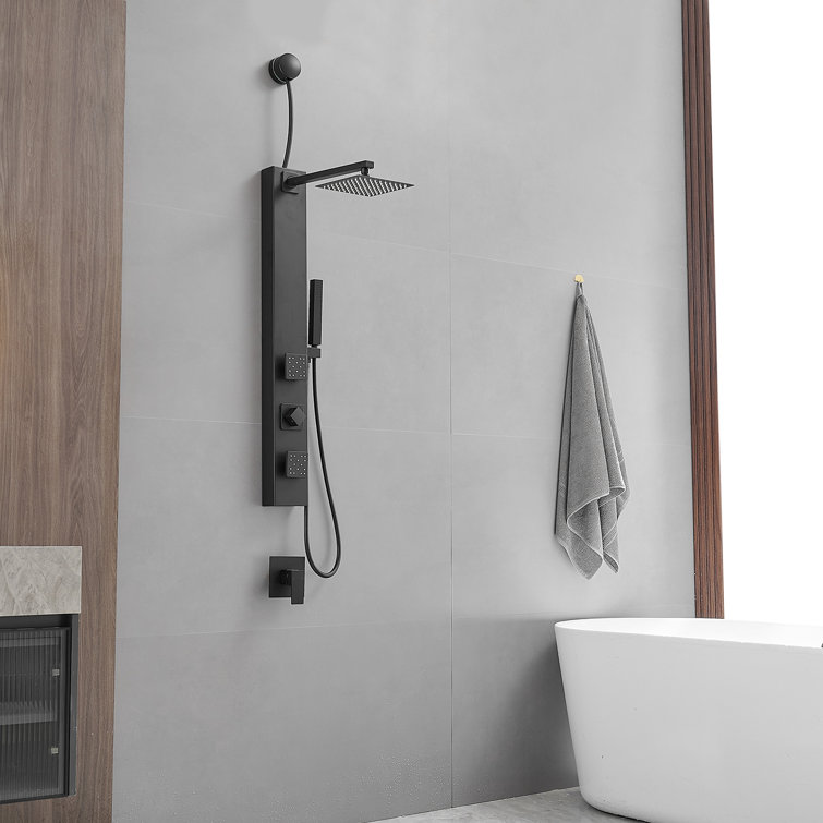 Matte Black Brass Shower Panel System with Adjustable Rainfall Shower Head