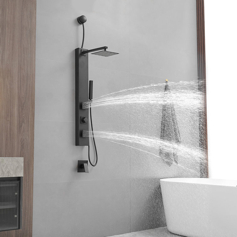 Matte Black Brass Shower Panel System with Adjustable Rainfall Shower Head