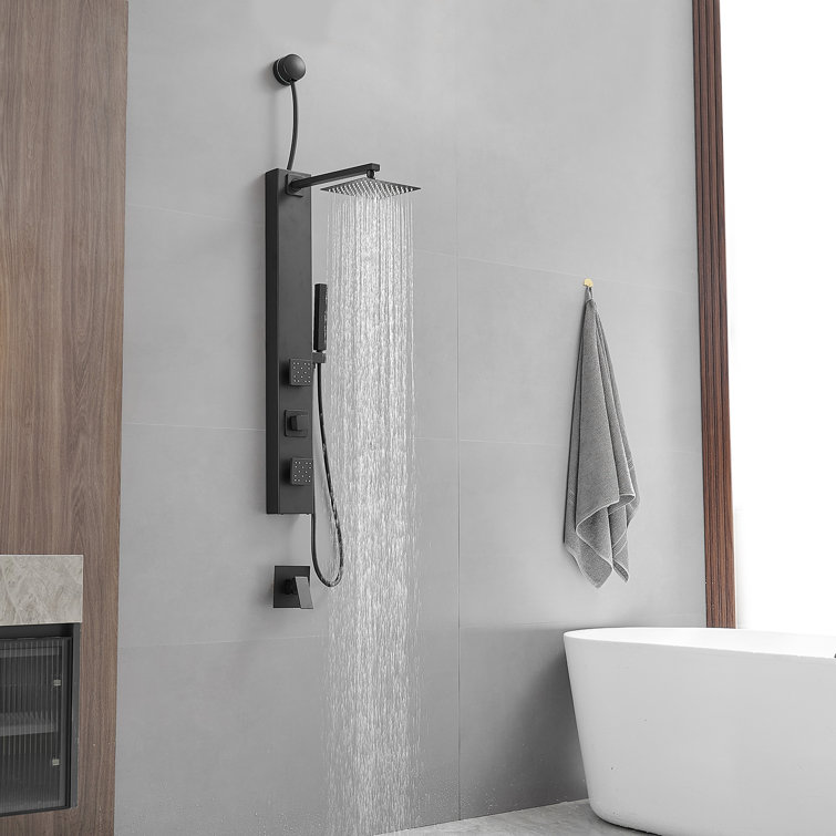 Matte Black Brass Shower Panel System with Adjustable Rainfall Shower Head