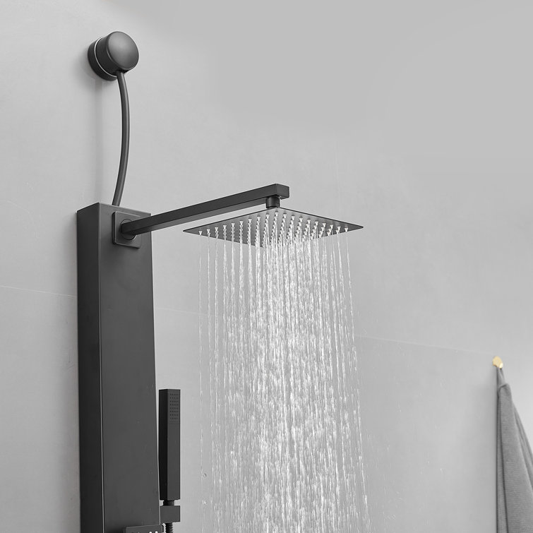 Matte Black Brass Shower Panel System with Adjustable Rainfall Shower Head