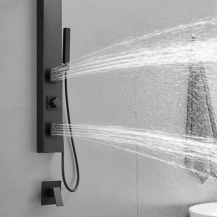 Matte Black Brass Shower Panel System with Adjustable Rainfall Shower Head