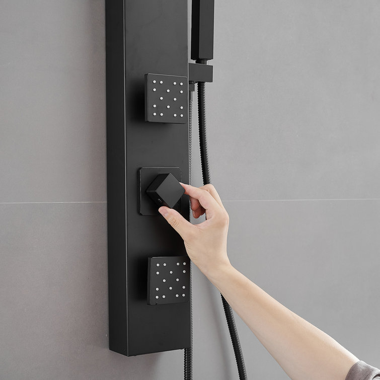 Matte Black Brass Shower Panel System with Adjustable Rainfall Shower Head