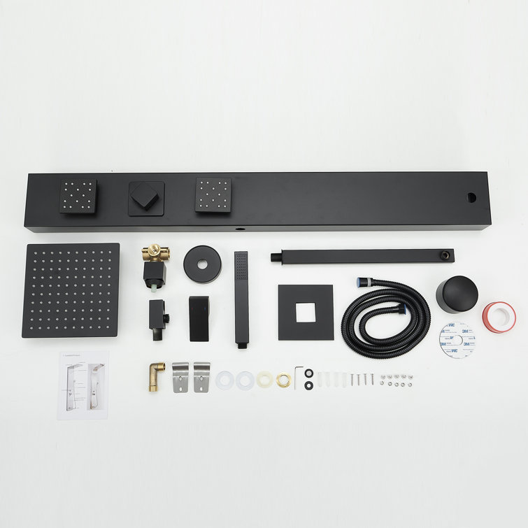 Matte Black Brass Shower Panel System with Adjustable Rainfall Shower Head