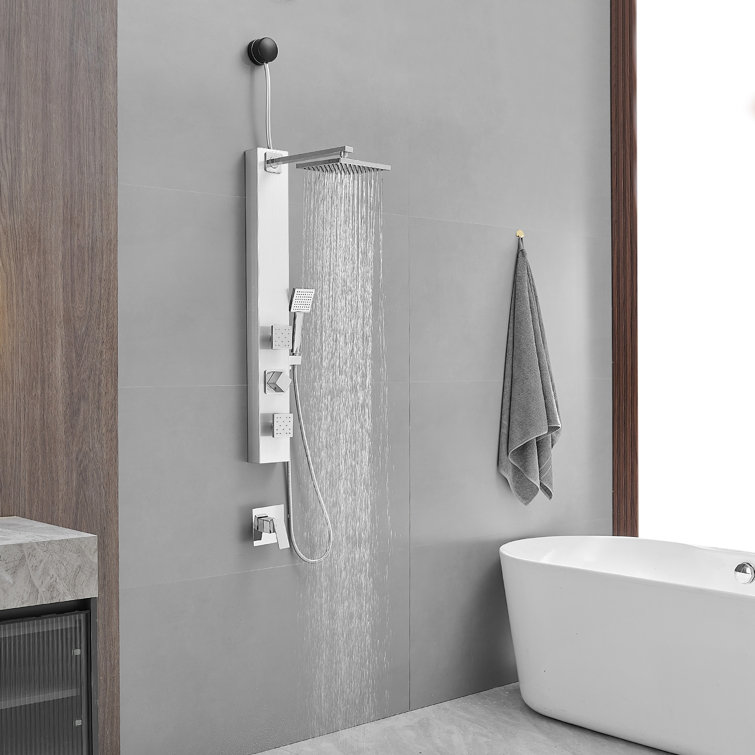 Polished Chrome Shower Panel System with Adjustable Rainfall Shower Head