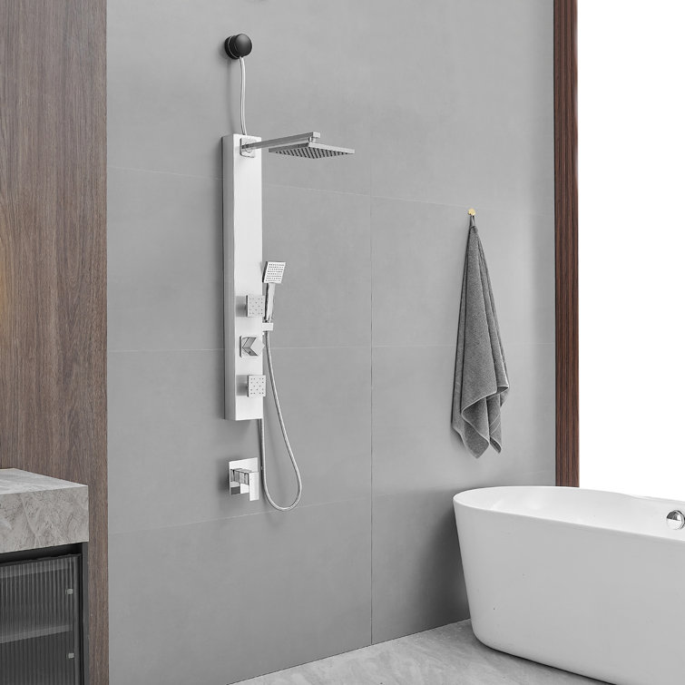Polished Chrome Shower Panel System with Adjustable Rainfall Shower Head