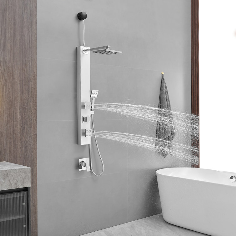 Polished Chrome Shower Panel System with Adjustable Rainfall Shower Head