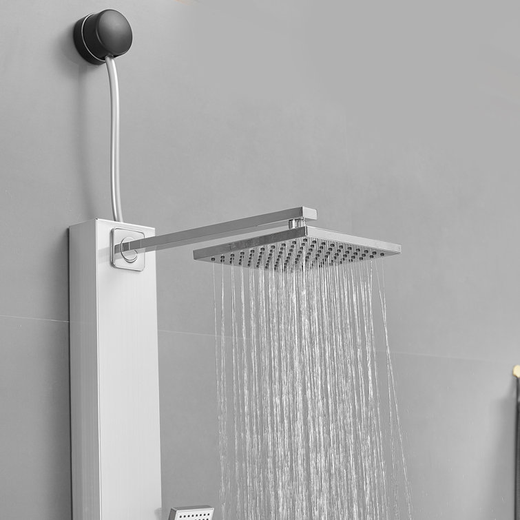 Polished Chrome Shower Panel System with Adjustable Rainfall Shower Head