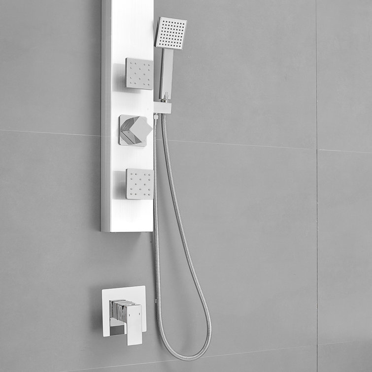 Polished Chrome Shower Panel System with Adjustable Rainfall Shower Head