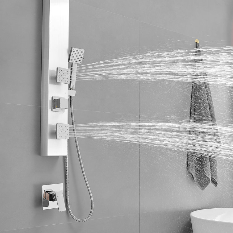 Polished Chrome Shower Panel System with Adjustable Rainfall Shower Head