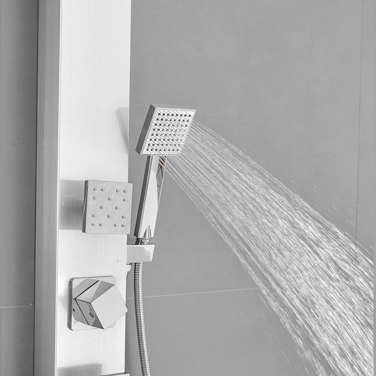 Polished Chrome Shower Panel System with Adjustable Rainfall Shower Head