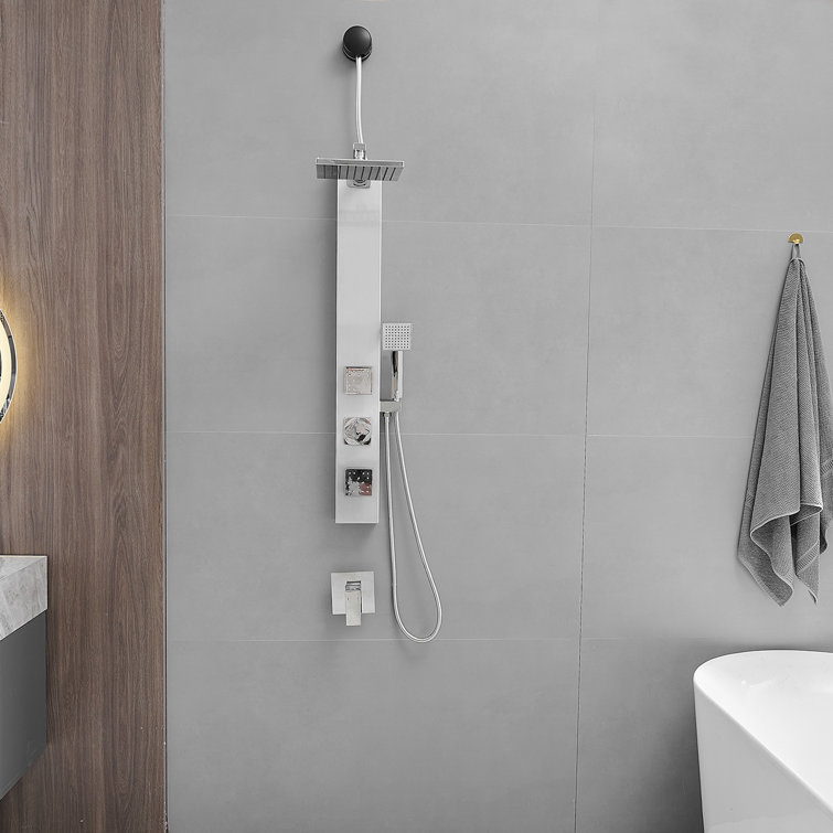 Polished Chrome Shower Panel System with Adjustable Rainfall Shower Head