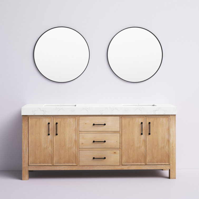 Leon 72" Fir Wood Brown Double Vanity with White Composite Top and Mirrors