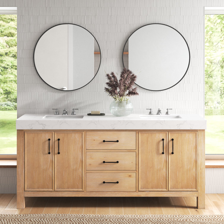 Leon 72" Fir Wood Brown Double Vanity with White Composite Top and Mirrors