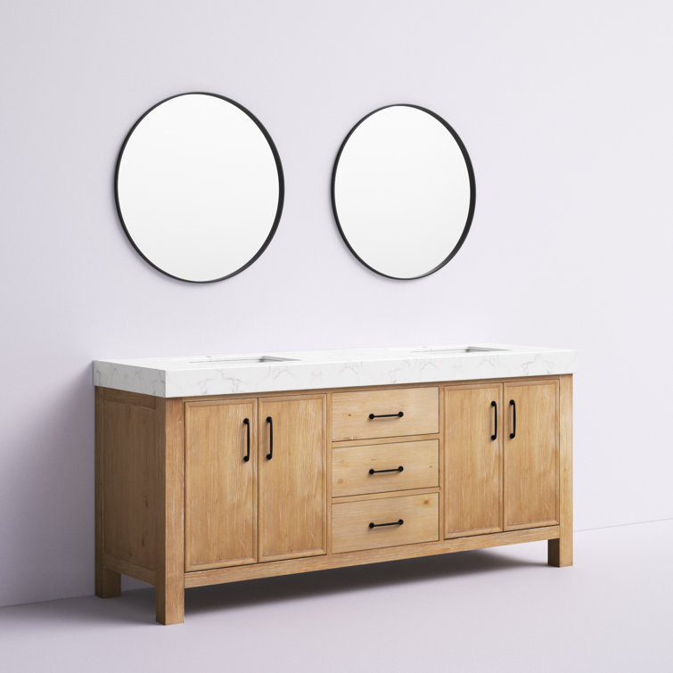 Leon 72" Fir Wood Brown Double Vanity with White Composite Top and Mirrors