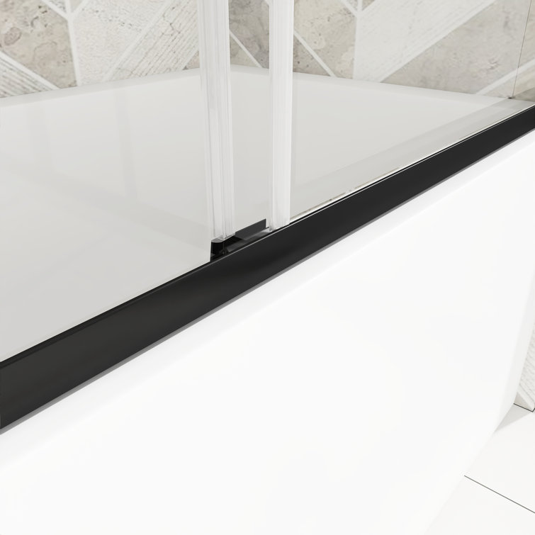 Black Framed Double Sliding Tub Door with Clear Tempered Glass