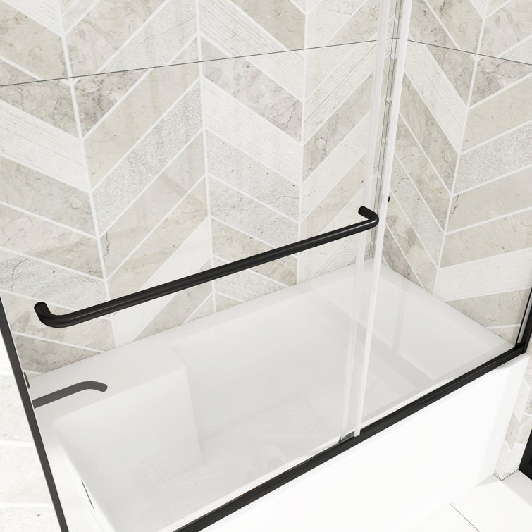 Black Framed Double Sliding Tub Door with Clear Tempered Glass