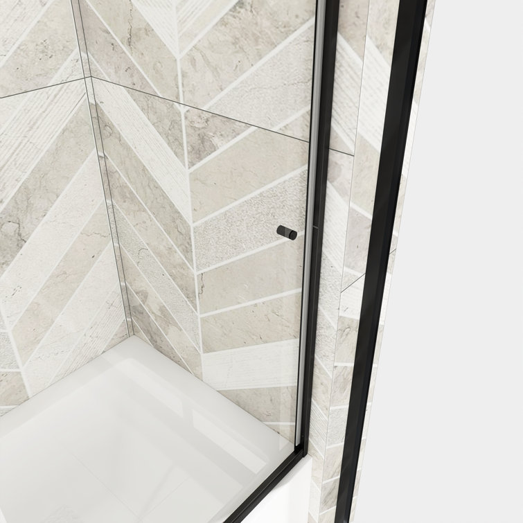 Black Framed Double Sliding Tub Door with Clear Tempered Glass