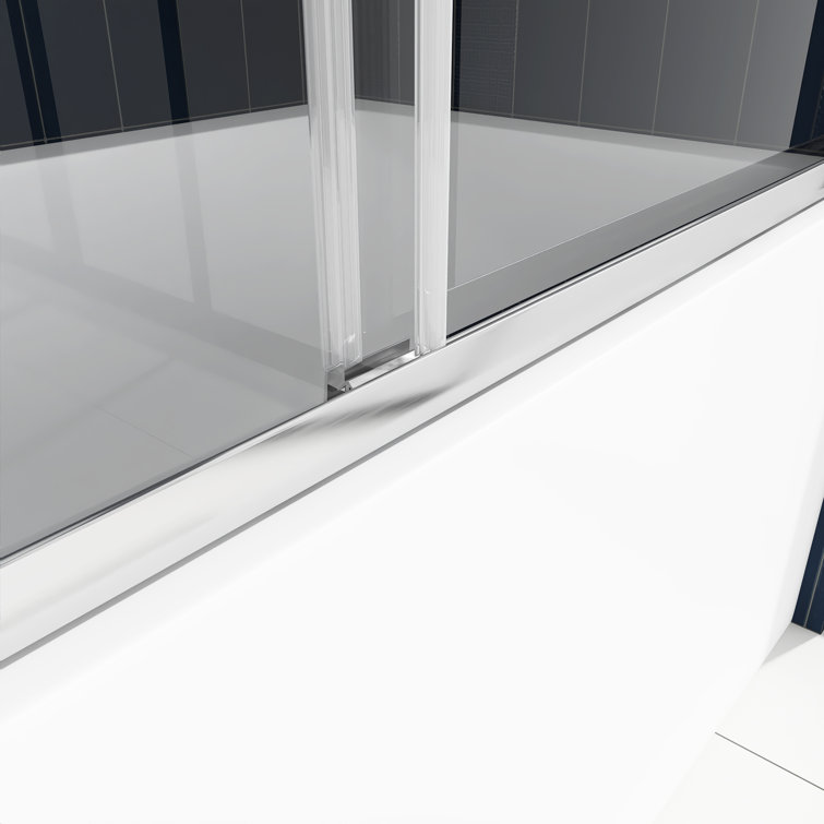 Black Framed Double Sliding Tub Door with Clear Tempered Glass