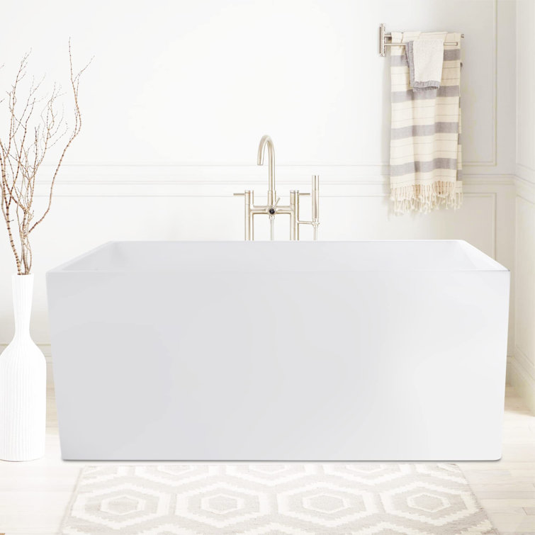 47" White Acrylic Freestanding Soaking Bathtub with Titanium Gold Drain
