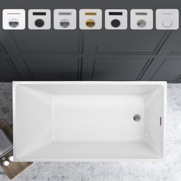 47" White Acrylic Freestanding Soaking Bathtub