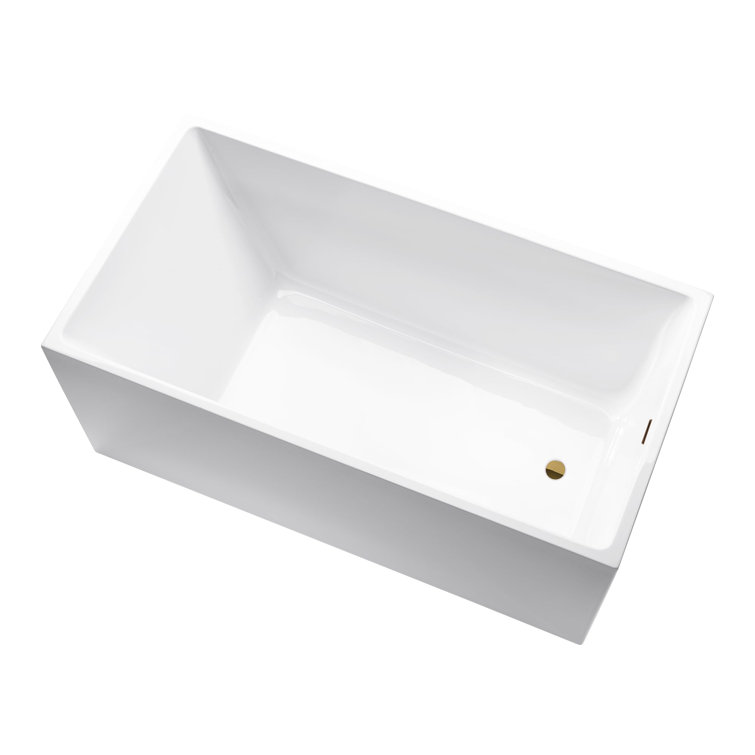 47" White Acrylic Freestanding Soaking Bathtub with Titanium Gold Drain